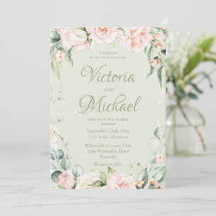 Sage Green Elegant Floral Wedding Invitation