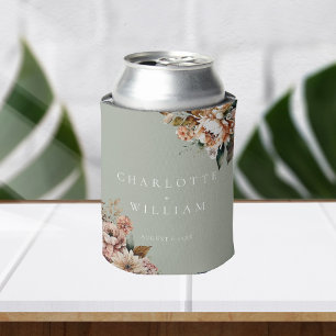 Sage Green Elegant Flowers Wedding Favours Can Cooler