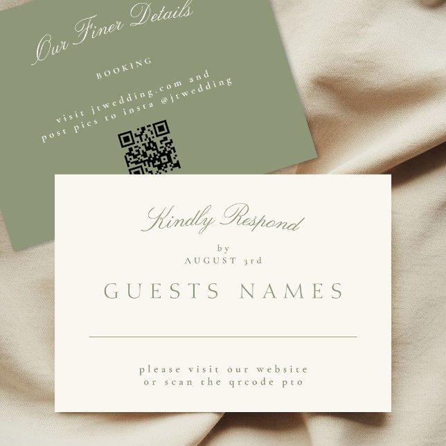 Sage Green Elegant Formal Wedding QR CODE RSVP Card (Creator Uploaded)