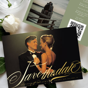 Sage Green Elegant Gold Calligraphy QR Code Photo