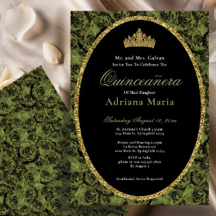 Sage Green Elegant Gold Floral Quinceanera   Invitation