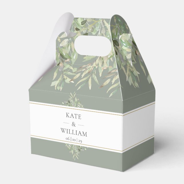 Sage Green Elegant Greenery Wedding Thank You Favour Box (Front Side)