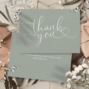Sage Green Elegant Heart Script Thank You Card