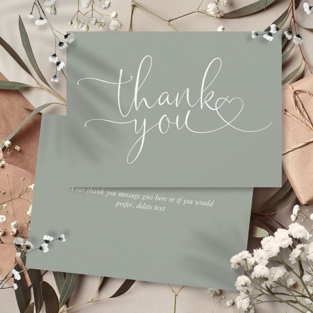 Sage Green Elegant Heart Script Thank You Card (Sage Green Elegant Heart Script Thank You Card)