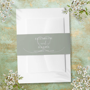 Sage Green Elegant Heart Wedding Invitation Belly Band