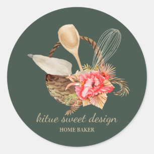 Sage Green Elegant Home Business Bakery Classic Round Sticker