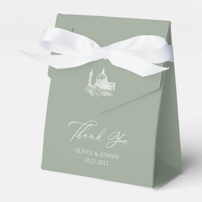 Sage Green | Elegant Illustrated Italian Wedding Favour Box (Front Side)