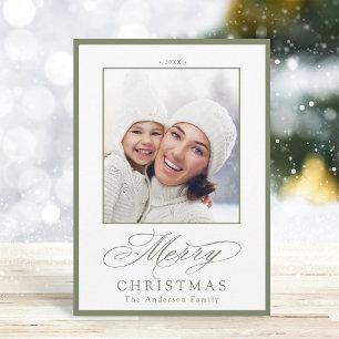 Sage Green Elegant Merry Christmas Photo Holiday Card