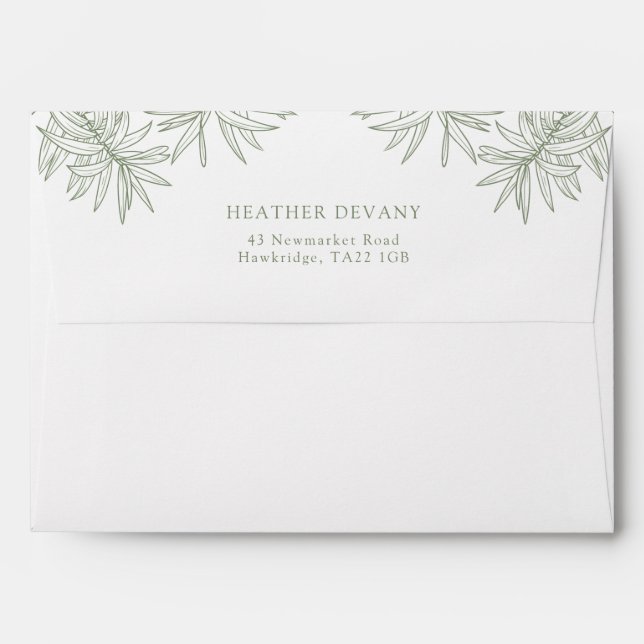 Sage Green Elegant Minimalist Botanical  Envelope (Back (Top Flap))