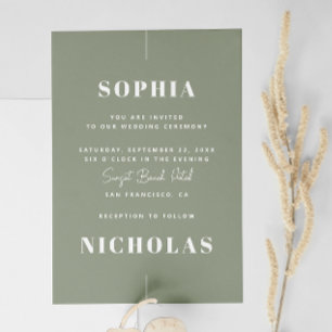 Sage green Elegant minimalist wedding QR Code Invitation