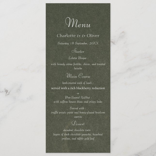 Sage Green Elegant Modern Wedding Dinner Menu Card (Front)