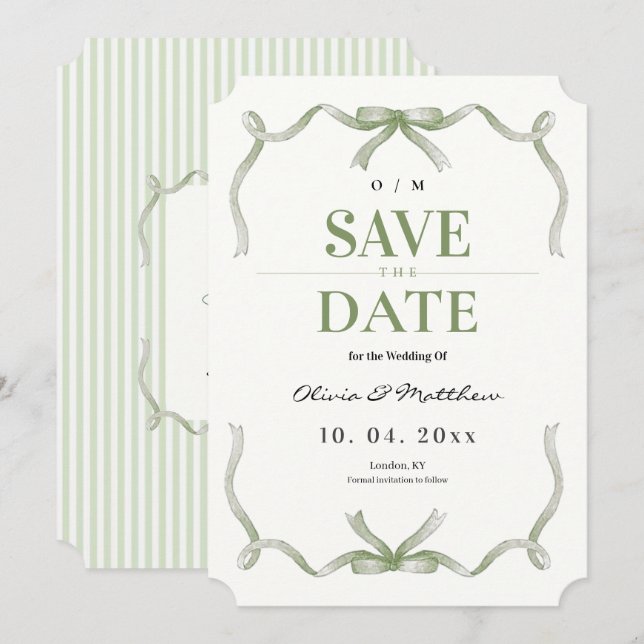Sage Green Elegant & Modern Wedding  Save The Date (Front/Back)
