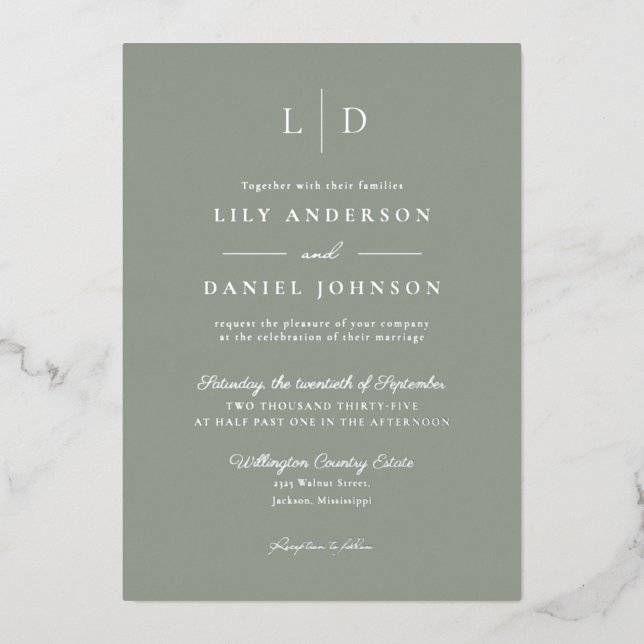 Sage Green Elegant Monogram QR Code Wedding (Front)