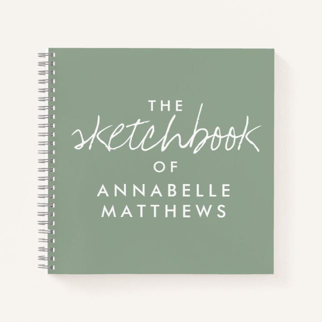 Sage Green Elegant Monogram Sketchbook  Notebook (Front)