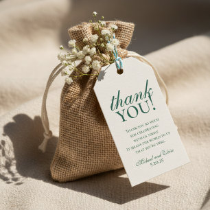 Sage Green Elegant Monogram Wedding Thank You Gift Tags
