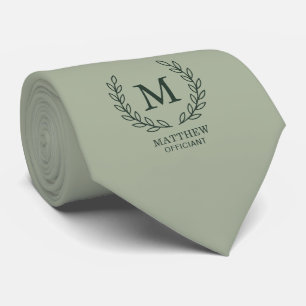 Sage Green Elegant Officiant Wedding Monogram Tie