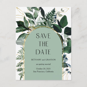 Sage Green, Elegant QR code Greenery save the date Announcement Postcard
