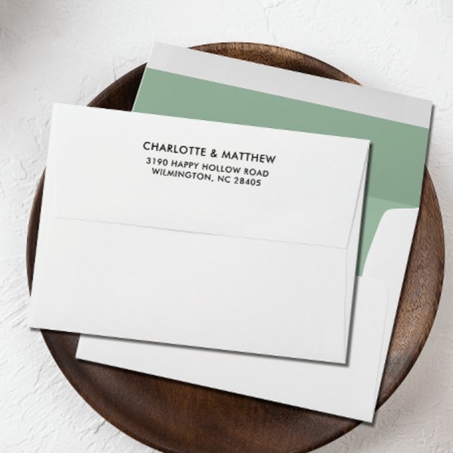 SAGE GREEN Elegant return address family name Envelope (sage green lined envelope with family name and pre printed return address on the flap)