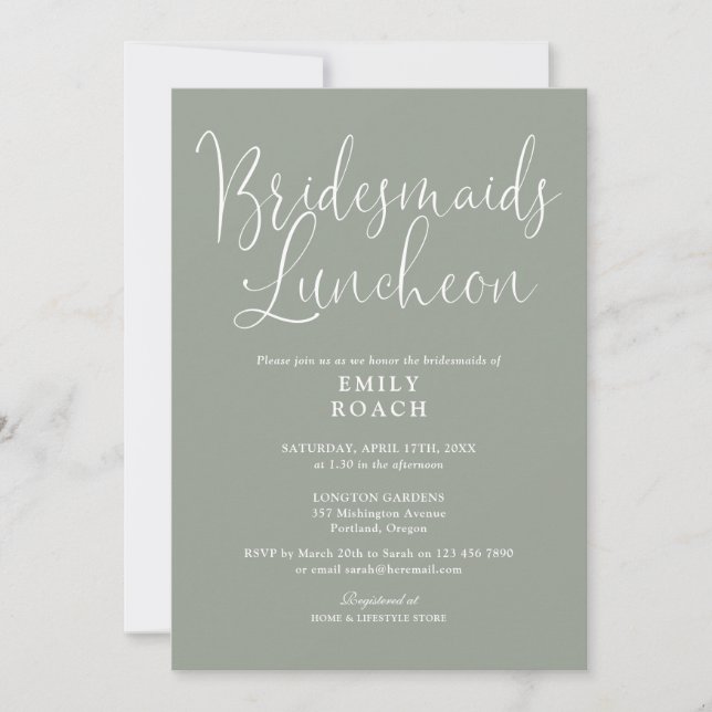 Sage Green Elegant Script Bridesmaids Luncheon Invitation (Front)