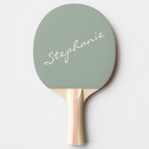 Sage Green Elegant Script Modern Minimalist Name Ping Pong Paddle