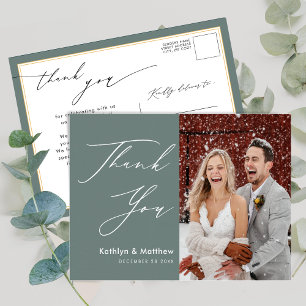 Sage Green Elegant Script Modern Wedding Thank You Postcard