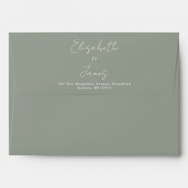 Sage Green Elegant Script Return Address Envelope (Back (Top Flap))
