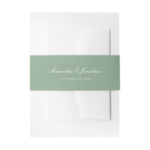 Sage Green Elegant Script Wedding Invitation Belly Band