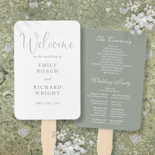 Sage Green Elegant Script Wedding Program Hand Fan