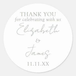 Sage Green Elegant Script Wedding Thank You Classic Round Sticker