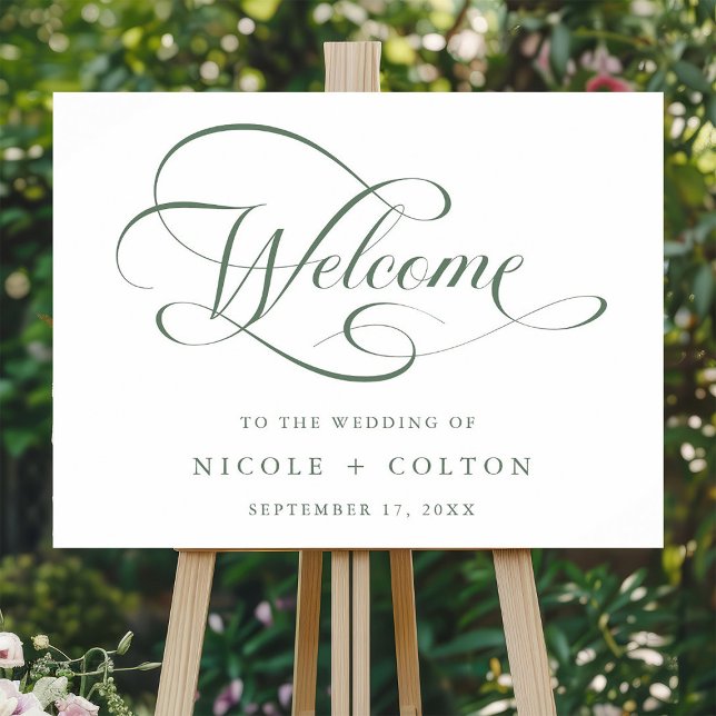 Sage Green Elegant Script Wedding Welcome Sign (Creator Uploaded)