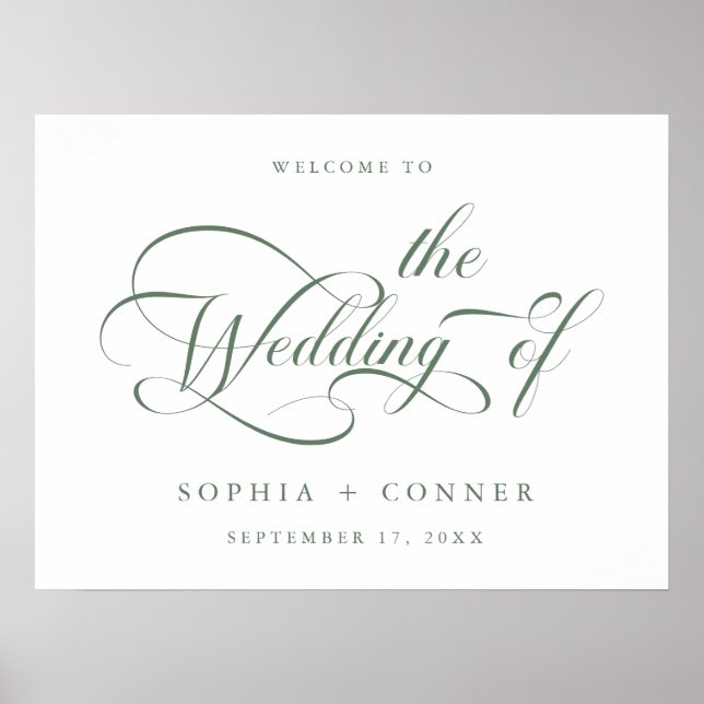 Sage Green Elegant Script Wedding Welcome Sign (Front)