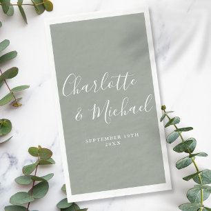 Sage Green Elegant Signature Script Wedding Napkin