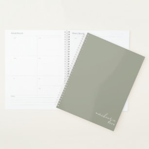 Sage Green Elegant Simple Minimalist Personalised Planner