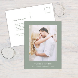 Sage Green Elegant Text and Photo Save the Date Announcement Postcard