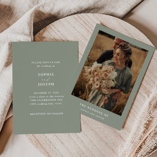 Sage Green Elegant Text and Photo Wedding Invitation