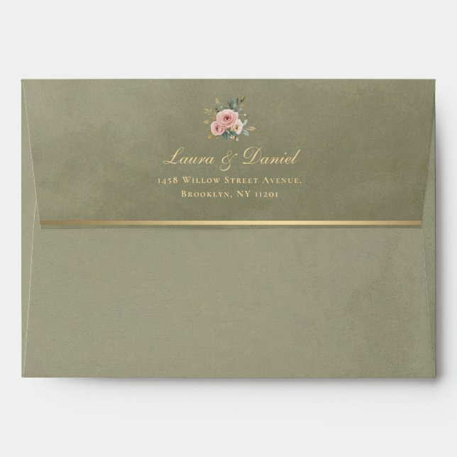 Sage Green Elegant Velvet Texture Wedding Envelope (Back (Top Flap))