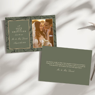 Sage Green Elegant Vintage Calligraphy Photo Thank You Card