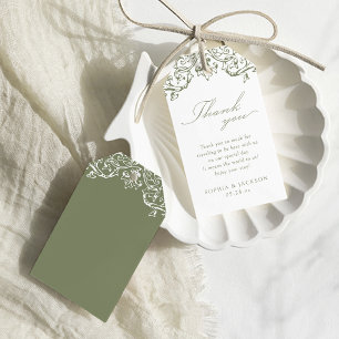 Sage Green Elegant Vintage Script Thank You Gift Tags