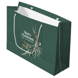 Sage green elegant watercolor botanical Christmas Large Gift Bag