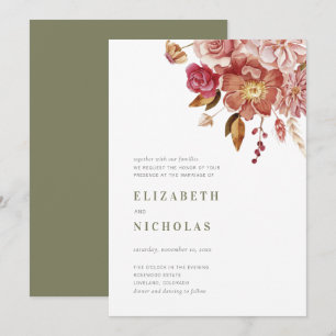 Sage Green Elegant Watercolor Floral Wedding Invitation