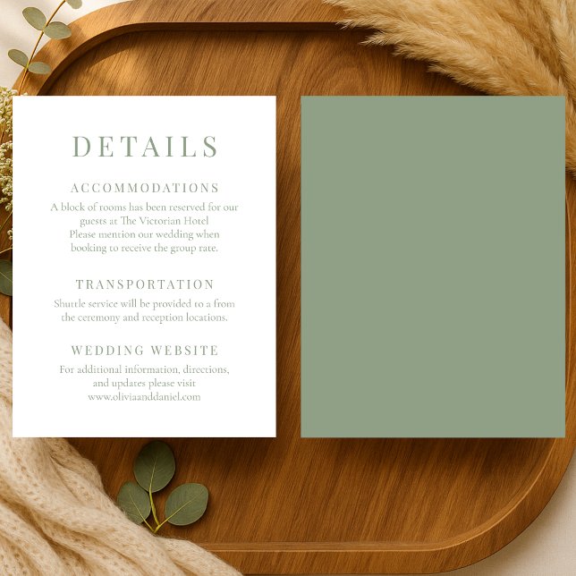 Sage Green Elegant Wedding Details Invitation (Creator Uploaded)