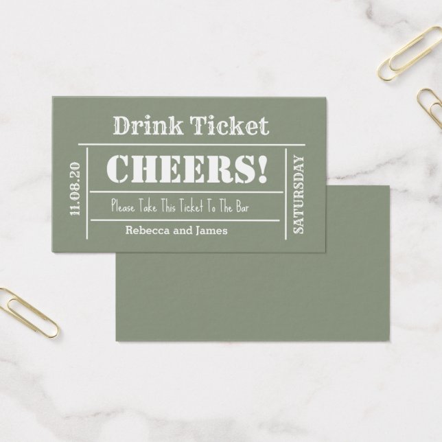 Sage Green Elegant Wedding Free Drink Ticket (Office)