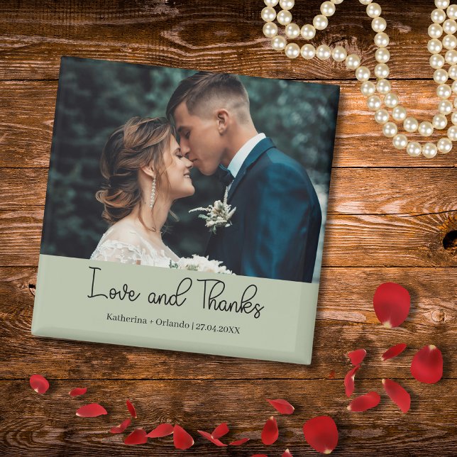 Sage Green Elegant Wedding Love and Thanks Photo Magnet (Creator Uploaded)