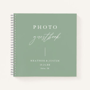 Sage Green Elegant Wedding Photo Guestbook Notebook