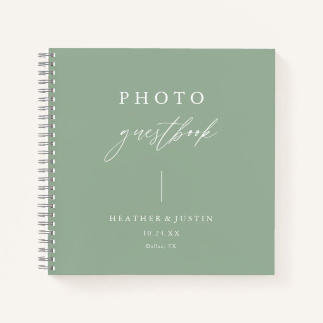 Sage Green Elegant Wedding Photo Guestbook Notebook (Front)