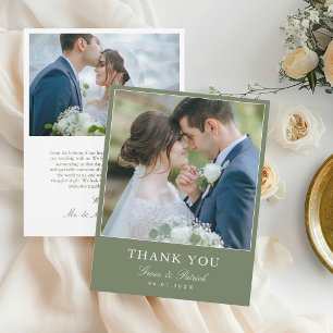 Sage Green Elegant Wedding Photo Thank You Card