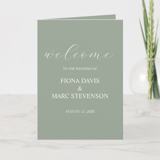 Sage green elegant wedding programme  (Front)