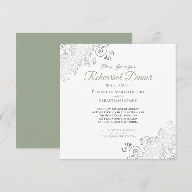 Sage Green Elegant Wedding Rehearsal Dinner Invitation (Front/Back)