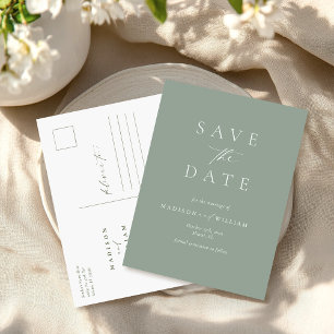 Sage Green Elegant Wedding Save The Date Postcard