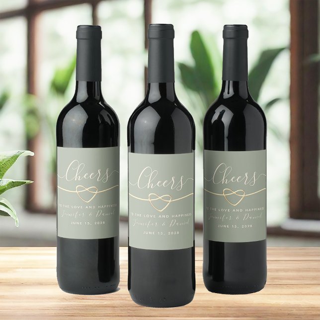 Sage Green Elegant Wedding Wine Bottle Label (Creator Uploaded)